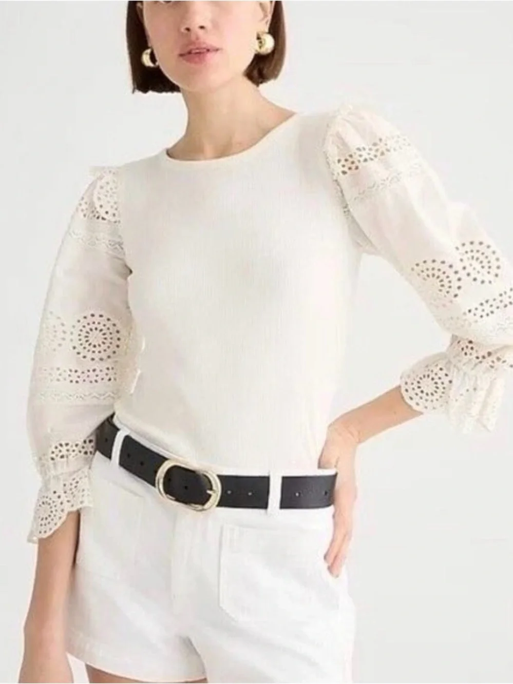 J.Crew Women's Ruffle-Trim Eyelet Top